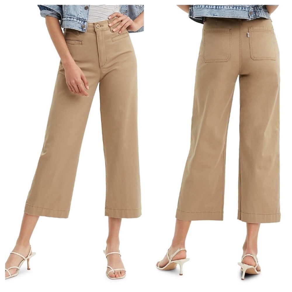 Levi’s Ribcage Wide Leg Crop Denim Jeans High Rise Khaki Tan Size 29